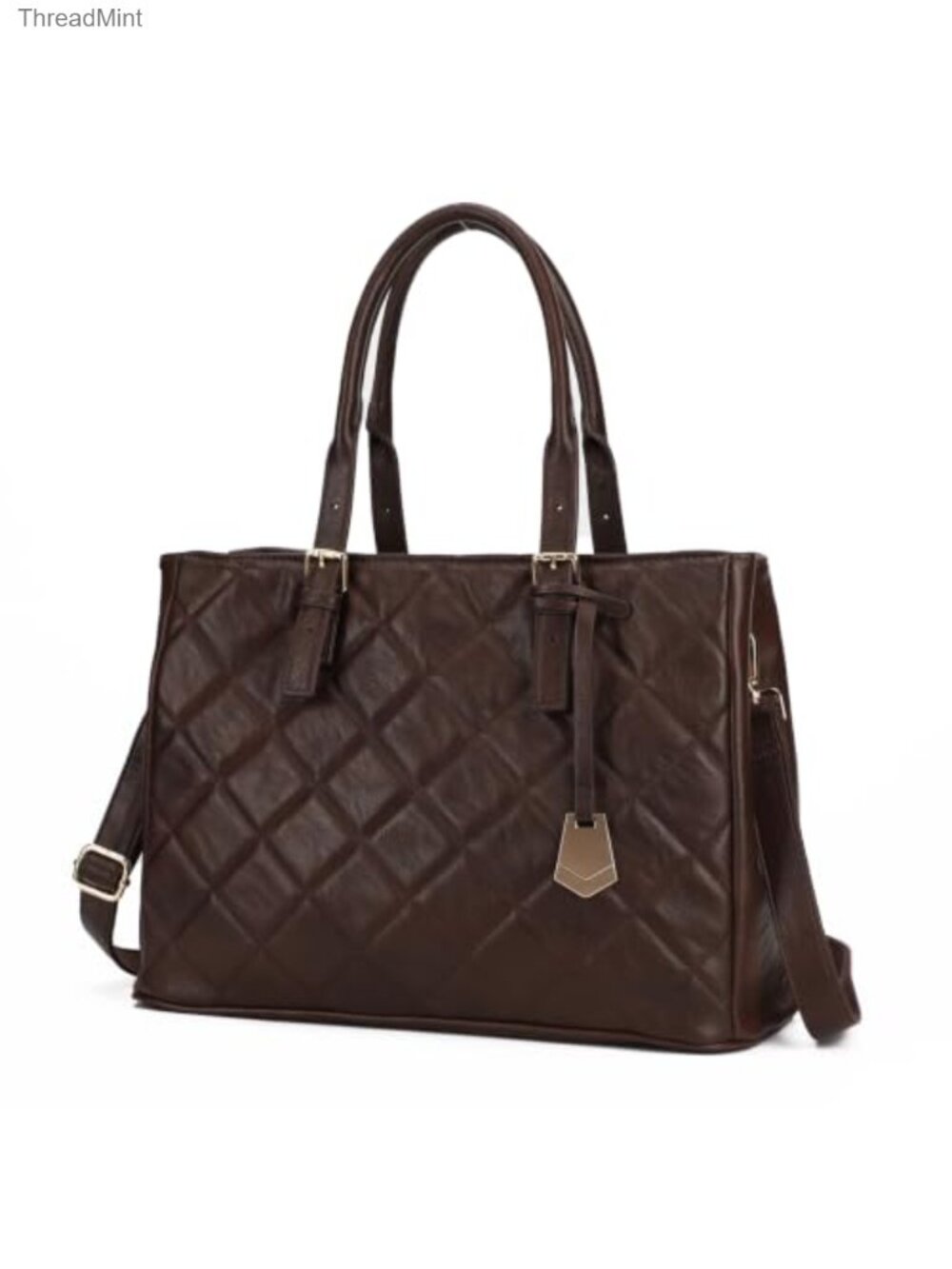 Quilted Tote Bag Women Top Handle Handbag Large PU Leather Purse Adjustable